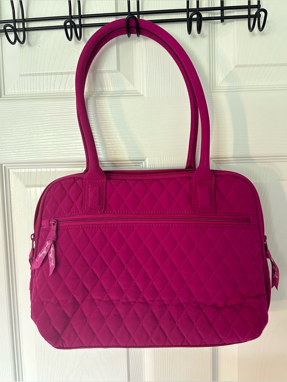 Vera Bradley Women’s Bright Pink Satchel Zip Top Silver Hardware Lined Pockets